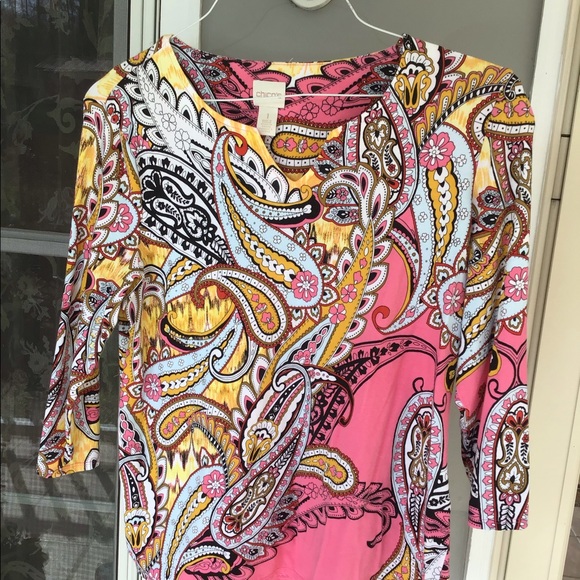 Woman top Chico’s top medium size 8 in ladies beautiful spring colors - Picture 15 of 16